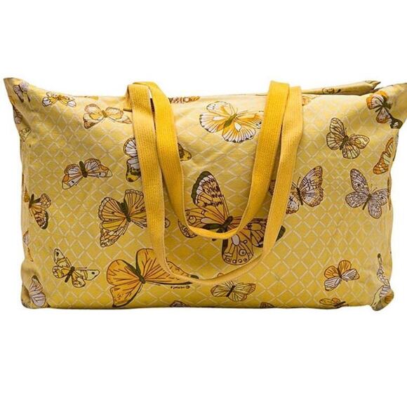 HERMES Vintage Beach Bag in Yellow Canvas With Butterflies Printed - Picture 1 of 3